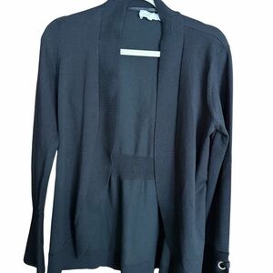 Pointelle Women's Black Open Front Sweater